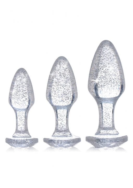 Booty Sparks Glitter Gem Anal Plug Set (3 pieces) - S/M/L - Silver