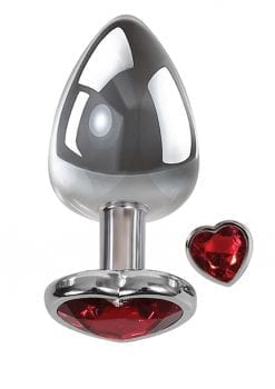 Adam andamp; Eve Heart Gem Anal Plug Medium - Silver/Red