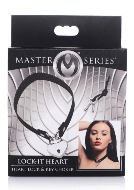 Master Series Lock-It Heart Lock And Key Choker - Black/Silver