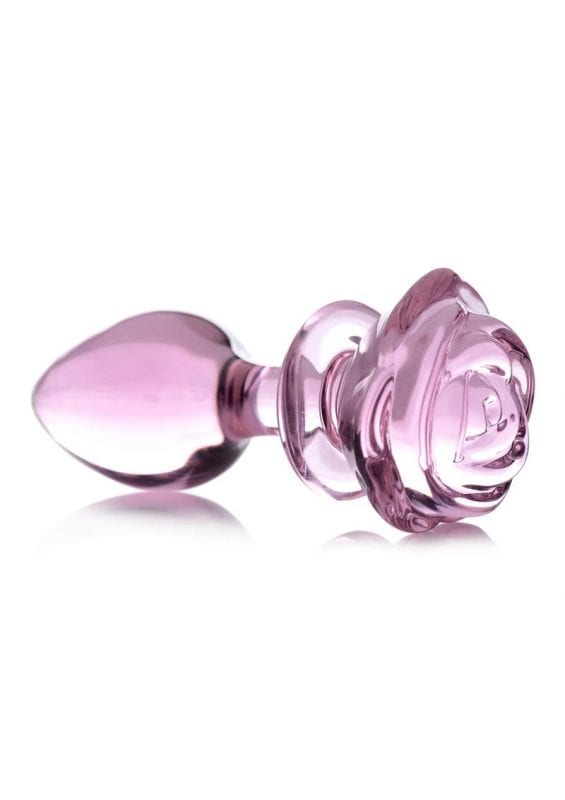 Booty Sparks Pink Rose Glass Anal Plug - Large - Pink