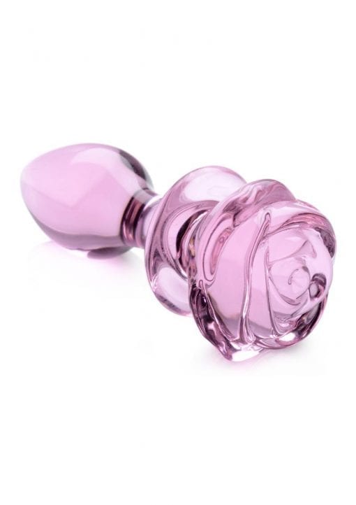 Booty Sparks Pink Rose Glass Anal Plug - Medium - Pink