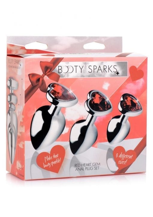 Booty Sparks Red Heart Gem Anal Plug Set - Red