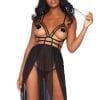 Leg Avenue Cage Strap Open Bodice Maxi Dress And Matching G-String (2 Piece) - Small/Medium - Black