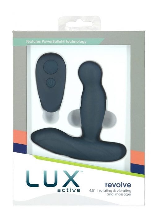 Lux Active Revolve Silicone Rechargeable Rotating andamp; Vibrating Anal Massager With Remote Control - Navy