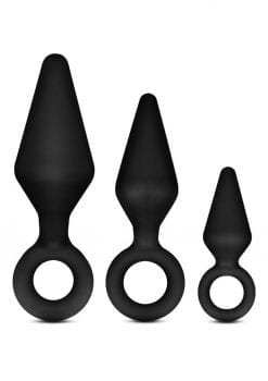 Anal Adventures Platinum Silicone Loop Plug Kit (Set of 3) - Black