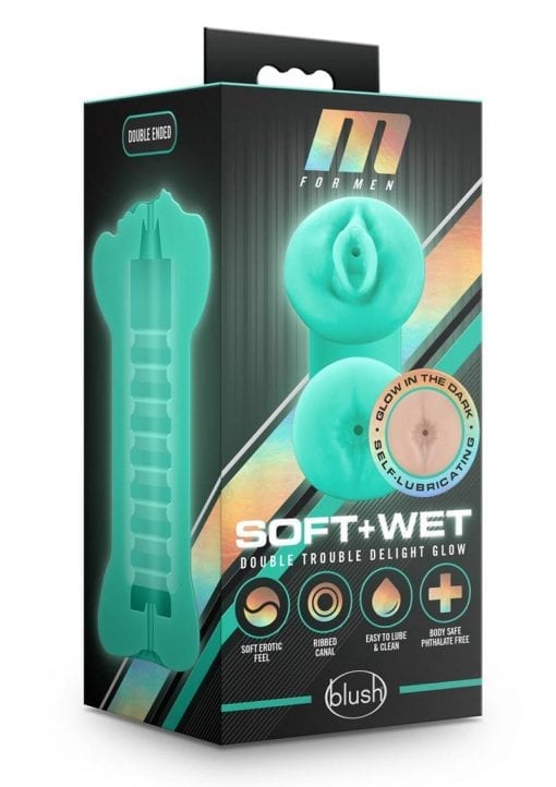 M for Men Soft And Wet - Double Trouble Glow In The Dark Masturbator - Vanilla