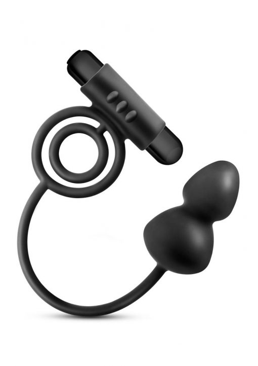 Anal Adventures Platinum Silicone Anal Plug With Vibrating Cock Ring - Black