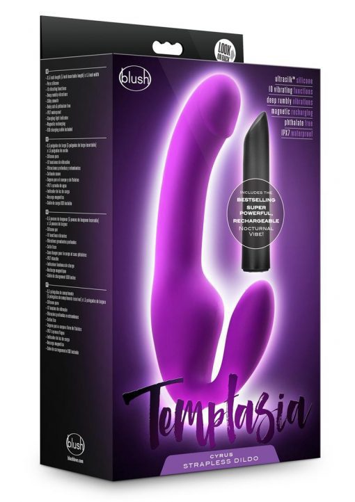 Temptasia Cyrus Strapless Silicone Dildo With Rechargeable Bullet - Purple