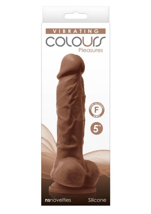 Colours Pleasures Silicone Vibrating Dildo With Balls 5in - Caramel
