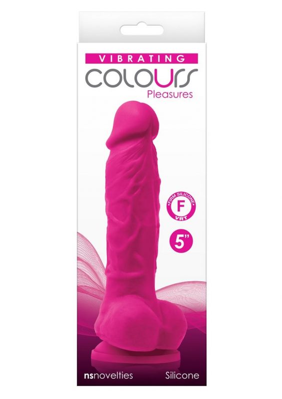 Colours Pleasures Silicone Vibrating Dildo With Balls 5in - Pink