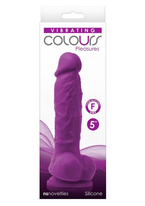 Colours Pleasures Silicone Vibrating Dildo With Balls 5in - Purple