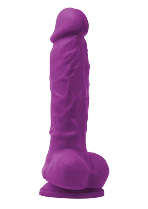 Colours Pleasures Silicone Vibrating Dildo With Balls 5in - Purple