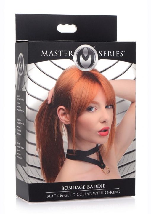 Master Series Bondage Baddie Collar With O-Ring - Black/Gold