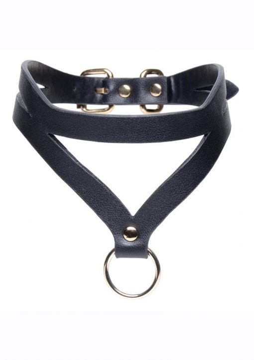 Master Series Bondage Baddie Collar With O-Ring - Black/Gold