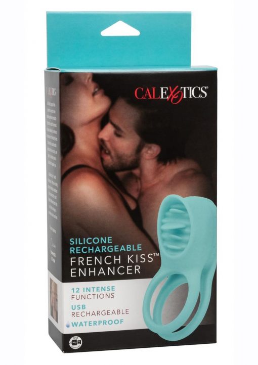 Silicone Rechargeable French Kiss Enhancer Couples Vibrator - Blue