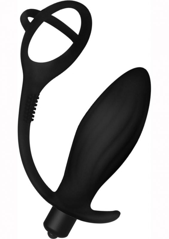 Decadence Ball Buster Silicone Vibrating Butt Plug With Cock Ring - Black