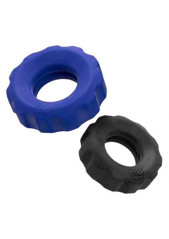Hunkyjunk COG Silicone Cock Ring (2 Pack) - Blue/Black