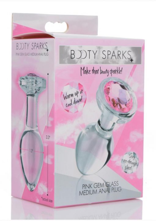 Booty Sparks Pink Gem Glass Anal Plug - Medium - Pink