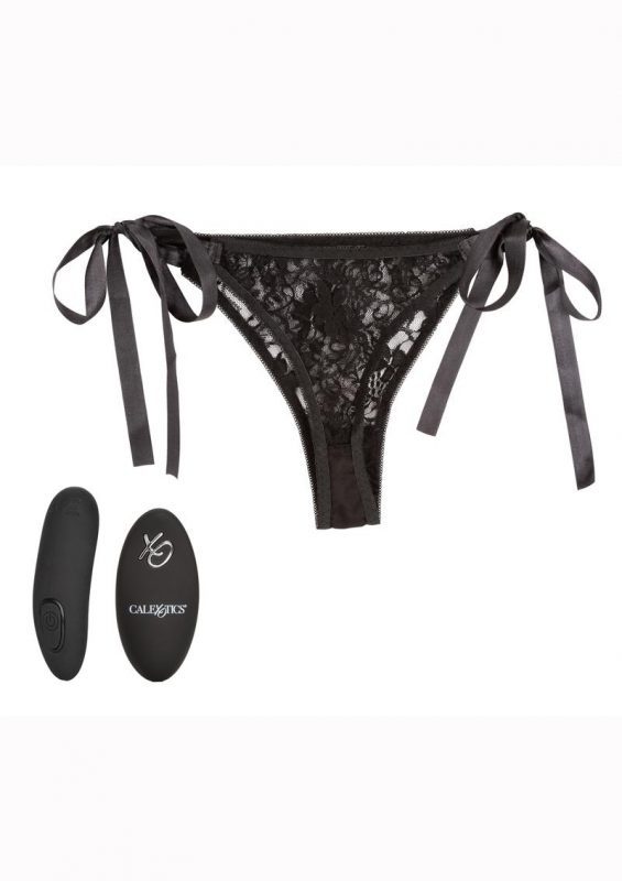 CalExotics Silicone Rechargeable Lace Thong Panty Vibrator with Remote Control (3 Pieces) - Black