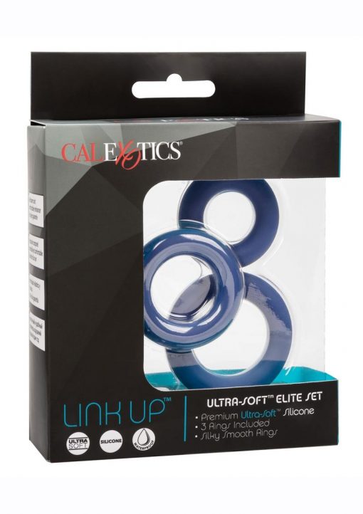 Link Up Ultra Soft Elite Set Silicone Cock Rings (Set of 3) - Blue