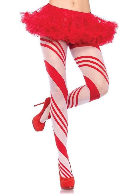 Leg Avenue Spandex Sheer Candy Striped Pantyhose - O/S - Red/White