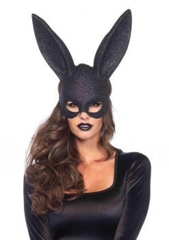 Leg Avenue Glitter Masquerade Rabbit Mask (6 Piece Per Box) - O/S - Black