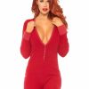 Leg Avenue Cozy Brushed Rib Long Johns With Cheeky Snap Closure Back Flap - Small/Medium - Red