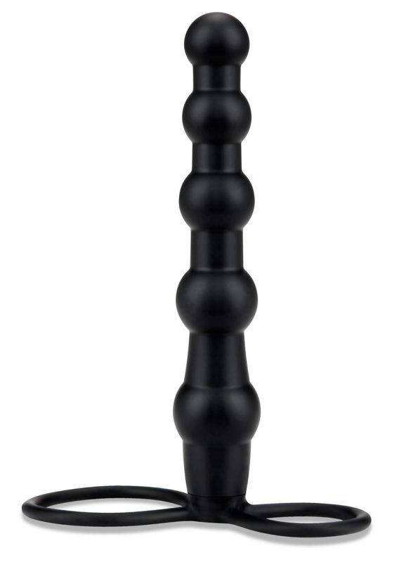 Mojo Bumpy Silicone Beaded Cock Ring with Probe - Black