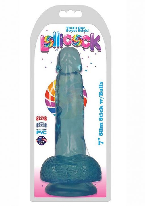 Lollicock Slim Stick Dildo with Balls 7in - Berry Ice