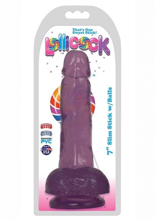 Lollicock Slim Stick Dildo with Balls 7in - Grape Ice