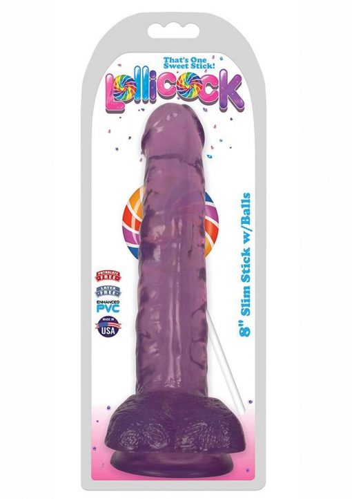 Lollicock Slim Stick Dildo with Balls 8in - Grape Ice