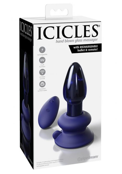 Icicles No. 85 Rechargeable Glass Tapered Plug with Remote Control - Blue