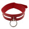Rouge Leather Fashion Bondage Collar with O-ring - Red