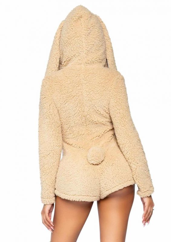 Leg Avenue Cuddle Bunny Ultra Soft Zip Up Teddy with Bunny Ear Hood and Cute Bunny Tail - Medium - Beige