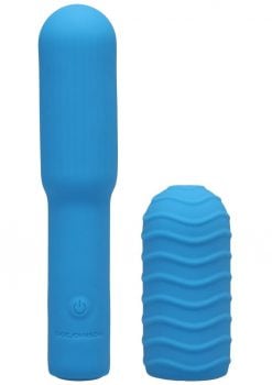 Pocket Rocket Elite Silicone Rechargeable Mini Vibrator With Removable Sleeve - Sky Blue