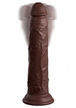 King Cock Elite Dual Density Vibrating Rechargeable Silicone Dildo with Remote Control Dildo 9in - Chocolate