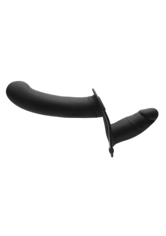 Strap U 28x Rechargeable Silicone 28X Double Dildo with Harness andamp; Remote Control - Black