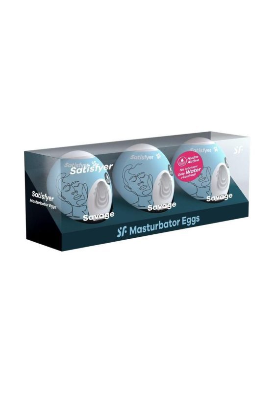 Satisfyer Masturbator Egg 3 Pack Set (Savage) - Blue