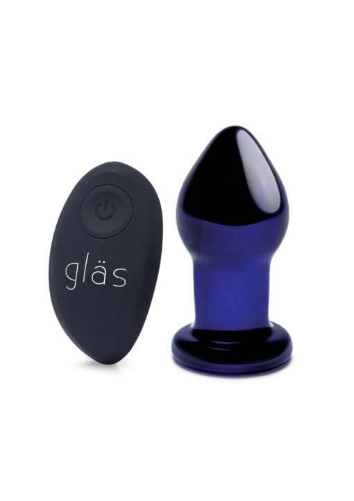 Rechargeable Remote Controlled Vibrating Glass Butt Plug 3.5in - Blue