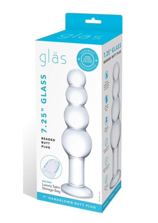 Glas Beaded Glass Butt Plug 7.25in - Clear