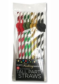 Happy F`n Birthday Tall Party Straws (8 per Pack) - Assorted Colors
