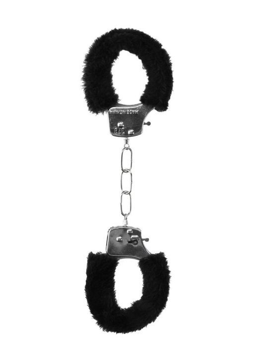 Ouch! Beginner`s Furry Hand Cuffs with Quick Release Button - Black