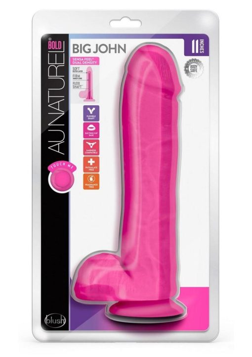 Au Naturel Bold Big John Dildo with Suction Cup and Balls 11in - Pink
