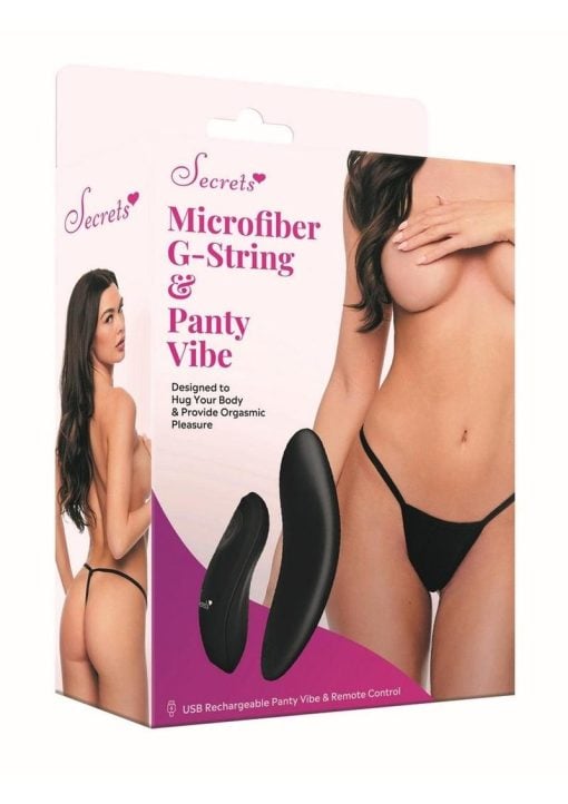 Secret Kisses Rechargeable Silicone Microfiber G-String and Panty Vibe with Remote Control - OS - Black
