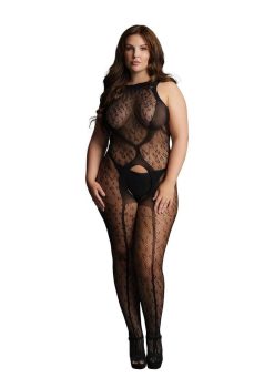 Le Desir Crotchless Leopard Bodystocking - Queen - Black