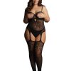 Le Desir Suspender Rhinestone Bodystocking - Queen - Black