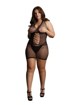 Le Desir Peek-A-Boo Fishnet Dress - Queen - Black