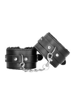 Ouch! Plush Bonded Leather Hand Cuffs - Black
