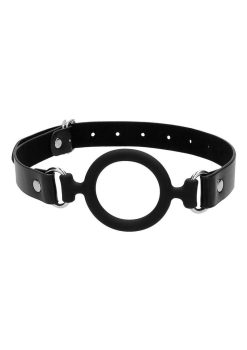 Ouch! Silicone Ring Gag with Adjustable Bonded Leather Straps - Black