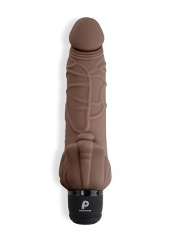 Powercocks Silicone Realistic Vibrator with Clitoral Stimulator 7in - Chocolate